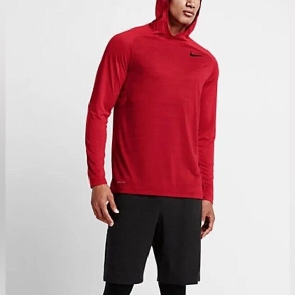 Nike Dri-Fit Touch Long Sleeve Pullover Hoodie-Red-Men Size XL - Picture 1 of 7